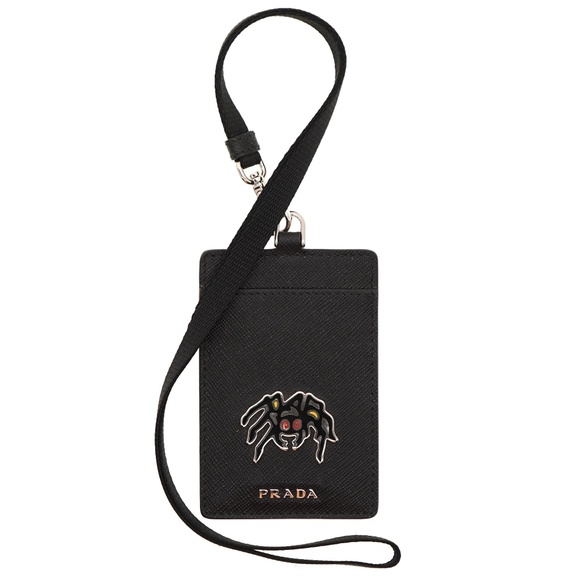 Prada Spider ID Badge Card Holder Black Saffiano Leather 1MC07P New - Picture 1 of 3